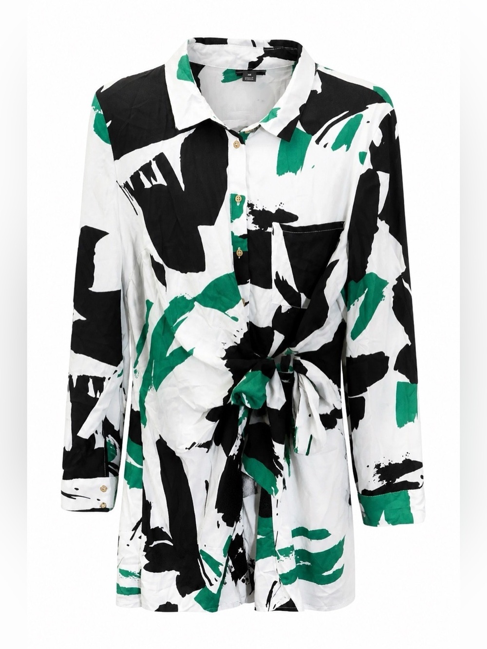 Worthington Black White Green Abstract Midi Dress